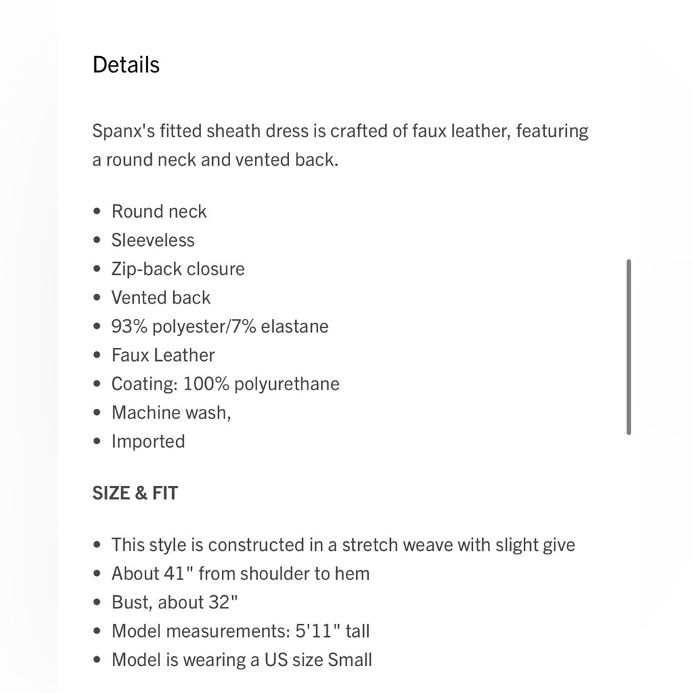 SPANX Black Faux Leather Sheath Dress 
Size M original Price $228 - Picture 11 of 17